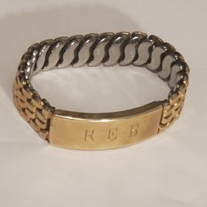 Speidel engraved Gold Tone Expandable Bracelet. Says REB" hidden picture inside.